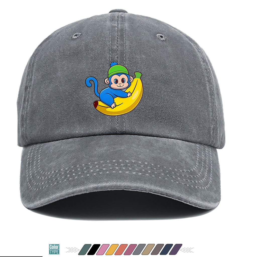 1pc Blue Monkey Banana Print Baseball Cap - Adjustable Unisex & Hat with Monkey & Banana, Suitable for Daily Wear, Outdoor Activities, Amusement Parks, Birthday Gifts - Cute Birthday Present for And