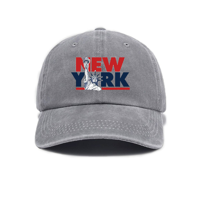 1 Washed Distressed Printed Baseball Cap for Adults, Versatile Vintage New York Statue of Liberty Print Washed Distressed Soft Top Sun Baseball Cap, Unisex