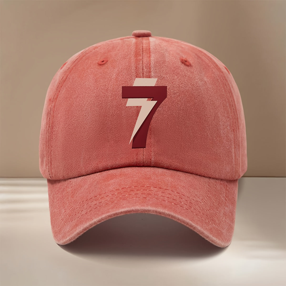 Brown-red Number 7 Washed Baseball Cap with Textured Feel, Lightweight Hip-hop Unisex Curved Brim Hat, Comfortable and Stylish Snapback for Gatherings and Camping, Simple Six-panel Design, Versatile and Cool Casual Cap, Trendy Fashion for All