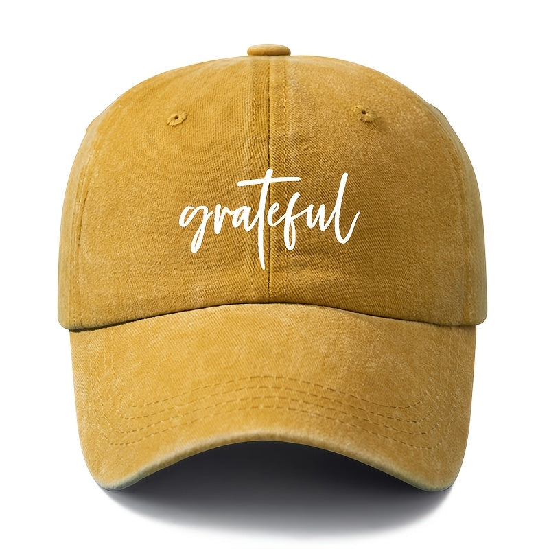 Men's & Women's Vintage Washed Baseball Cap with Grateful Print - Lightweight Curved Brim Snapback Hat Suitable for Outdoor, Travel, Camping, Hip-Hop Style, Valentine's Gift, Curved Visor for Daily Commute, Washed Outdoor Cap