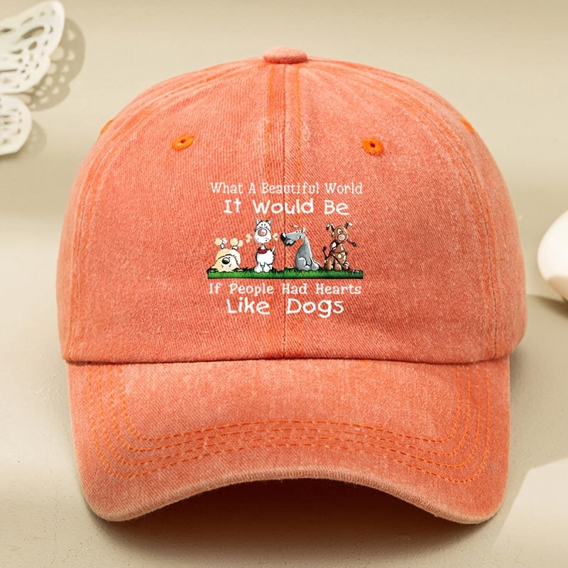 Cartoon Dog Print Baseball Cap, Vintage Washed Soft Top, Adjustable Breathable Polyester Hat, Machine Washable, Occasion Theme, Print Craftsmanship, Adjustable Hat|Vintage Baseball Cap|Polyester Fiber Cap