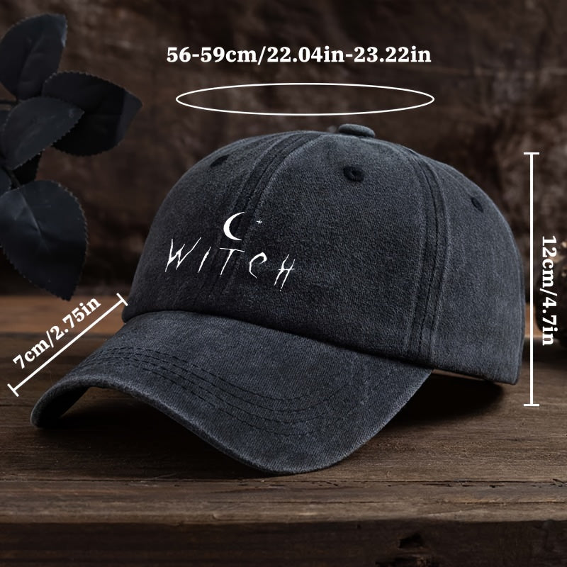 Men's Gothic Bat & Witch Lettering Print Baseball Cap - Adjustable Snapback Hat Suitable for Themed Events, Casual Wear & Seasonal Fashion - Breathable Textile Fabric, Machine Washable (Black) - Comfortable Fit for Halloween Parties & Everyday Use