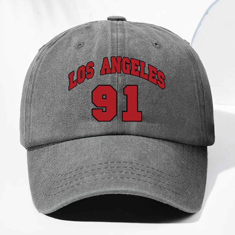 Unisex LOS ANGELES 91 Letter Print Washed Vintage Baseball Cap, Fashionable Sun Outdoor Hat for Men and Women, Adjustable Fit Trucker Hat Suitable for All Seasons and Daily Wear