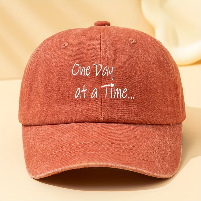 Men's Vintage ONE DAY AT A TIME Lettering Baseball Cap - Soft Breathable Hat Suitable for Dad, Boyfriend Birthday & Father's Day Gifts, Outdoor Casual Wear, Hand Washable Textile Material