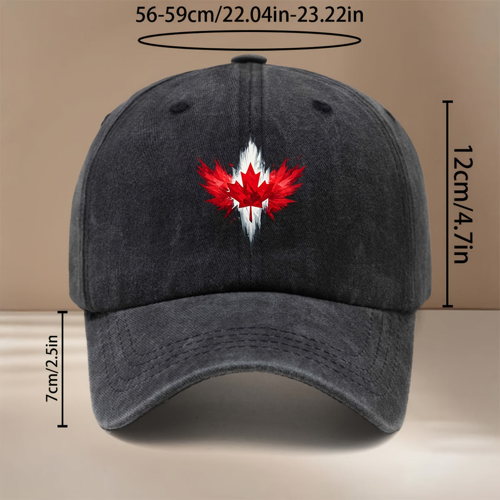 Red Maple Leaf Pattern Baseball Cap Lightweight Fashion Duckbill Hat Unisex Vintage Distressed Style for Parties, Camping, And Hip-Hop Outfits, Trendy Comfortable Curved Brim Hat with Texture And Versatile Fit, Casual Hat with Adjustable Size