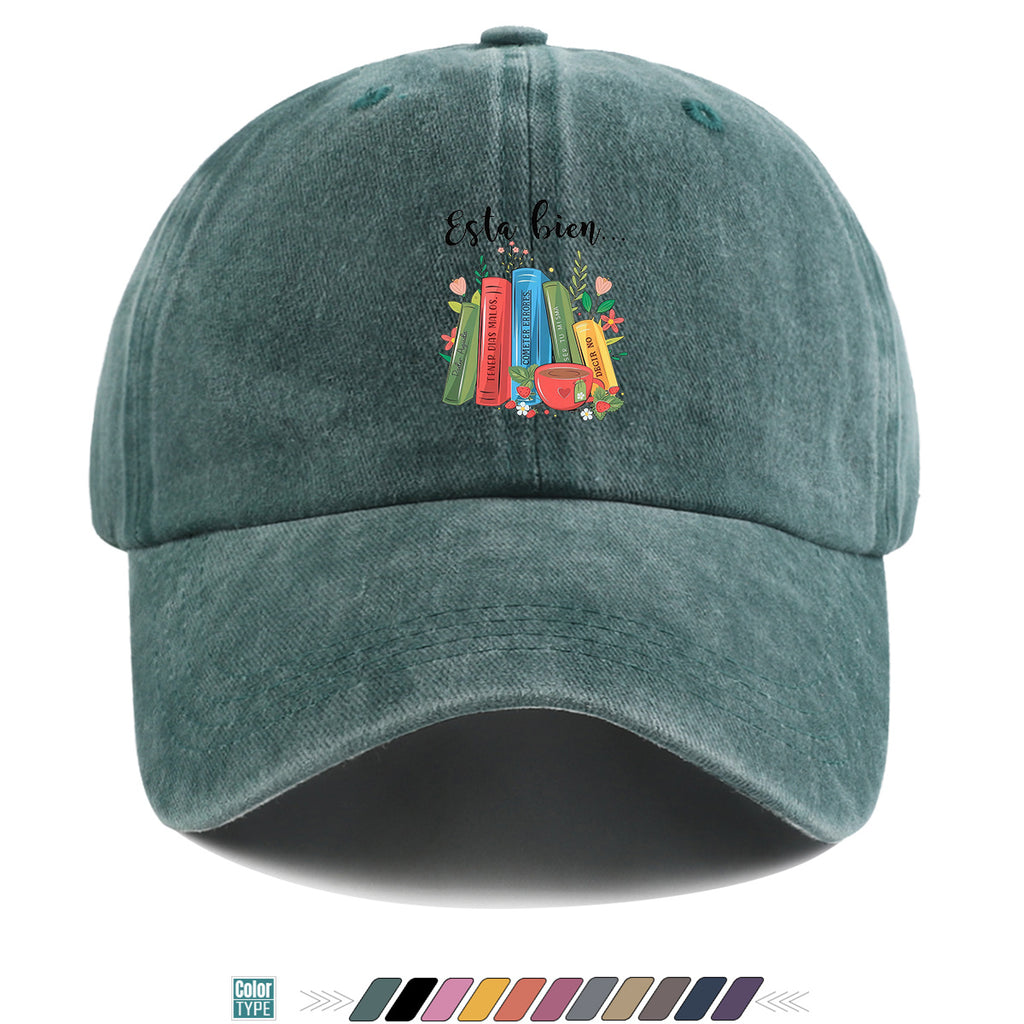 1pc Colorful Books And Teacup Illustration Printed Baseball Cap, Comfortable Breathable Sun Hat, Fashionable Aesthetic Unisex Hat, Adjustable Size, Casual Streetwear, Literary Youth Reading Cap, Suitable for Bookstore Check-In, Cafe Gatherings