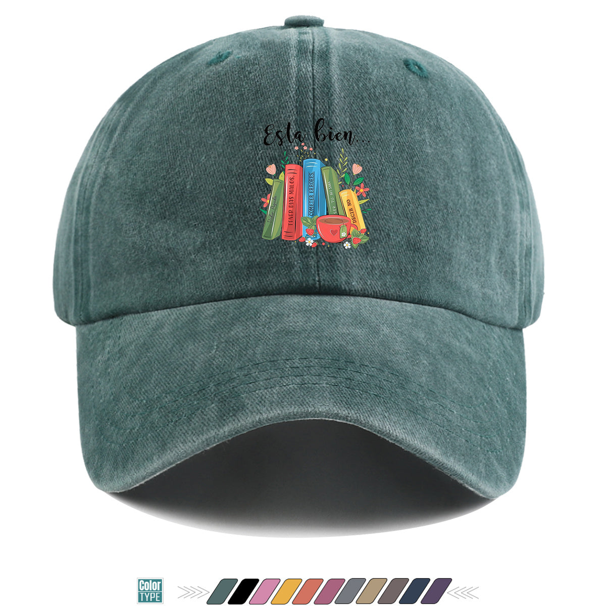 1pc Colorful Books And Teacup Illustration Printed Baseball Cap, Comfortable Breathable Sun Hat, Fashionable Aesthetic Unisex Hat, Adjustable Size, Casual Streetwear, Literary Youth Reading Cap, Suitable for Bookstore Check-In, Cafe Gatherings