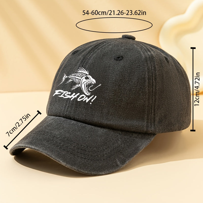 Trendy Men'S Vintage Washed Baseball Cap Featuring a Unique Fish Pattern, Casual And Versatile, Breathable, Comfortable, Lightweight, Adjustable Fisherman Hat for Outdoor Sports And Fishing, Stylish Brand Fishing Hat