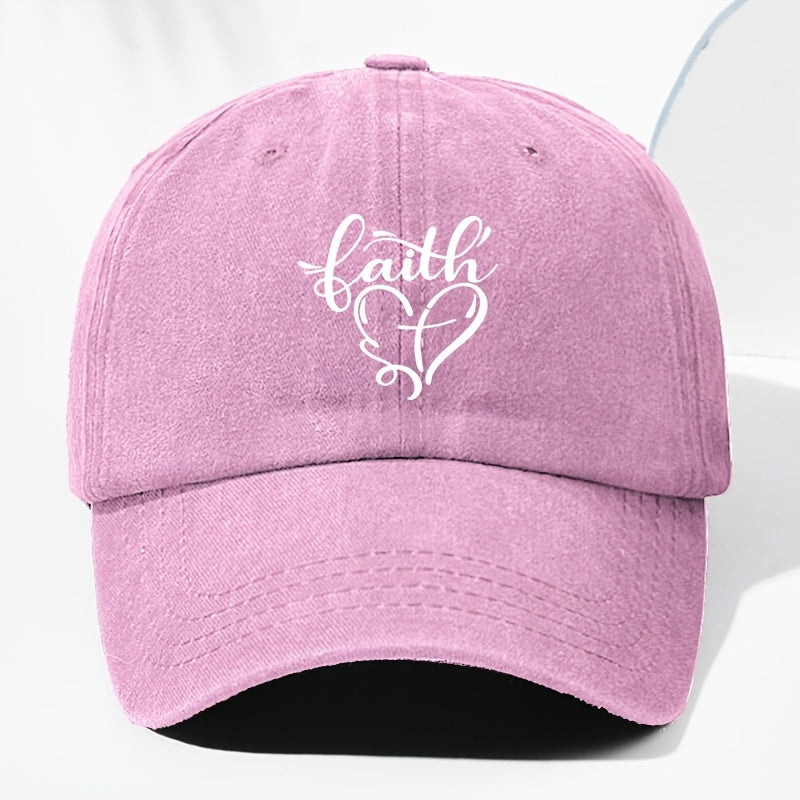 Vintage Washed Baseball Cap with Faith And Heart Design - Adjustable, Lightweight Sun Hat, All-Season Wear, Perfect for Outdoor Activities, Baseball Cap