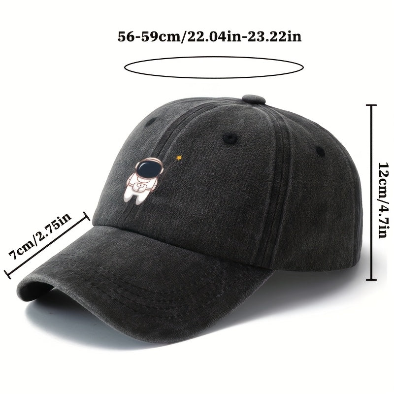 Unisex, Fashionable And Versatile Astronaut Print Baseball Cap, Classic Retro Washed Outdoor Lightweight Curved Brim Cap, Trucker Baseball Cap, Suitable for Outdoor Vacations, Travel, Camping, And Other Leisure Occasions