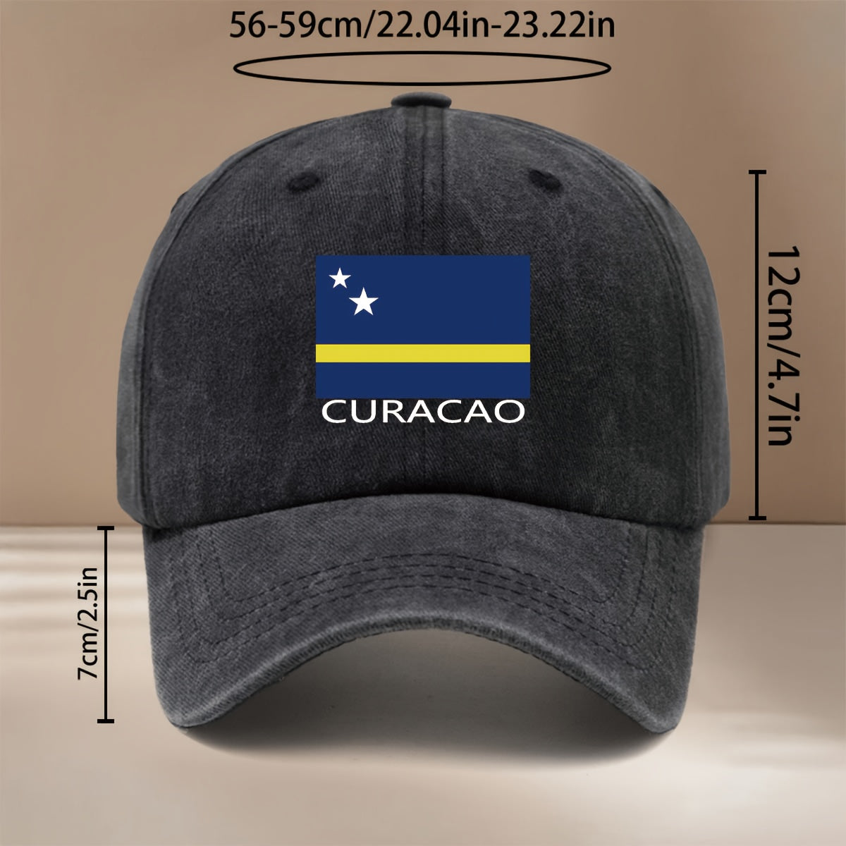 Baseball Cap with CURACAO Text and Flag Pattern, Featuring a Relaxed Fit and Curved Brim. This Trendy Textured Snapback Is a Comfortable, Lightweight, and Casual Unisex Six-panel Hat. It's Also a Hip-hop Style Adjustable Cap with a Simple