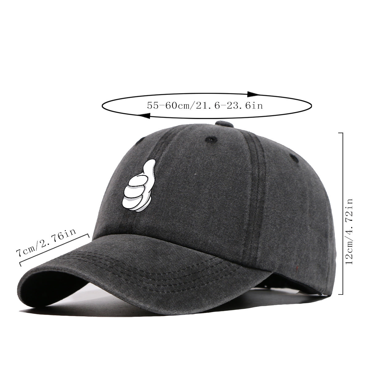 1pc Minimalist Black And White Cartoon Thumbs Up Gesture Print Baseball Cap Fashion Trend Duck Tongue Hat Unisex Adjustable Size Casual Versatile Sun Hat Street Trendy Person Must-Have Outdoor Travel Sun Hat Daily Shopping, Travel, Sports, Party
