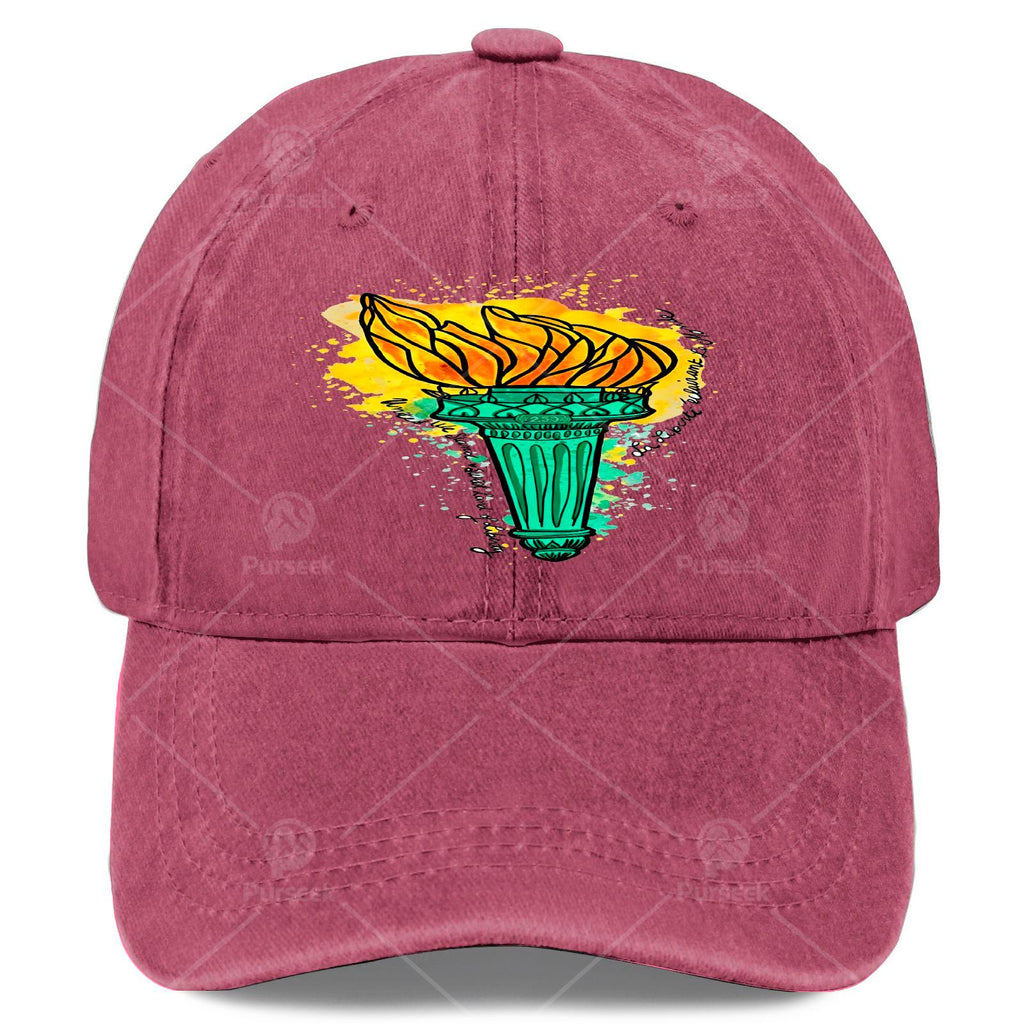 Fire of Liberty USA 250 French Retro Baseball Cap - Vintage Statue of Liberty Torch Print, Unisex Soft Washed Cap with Full Torch, Machine Washable Suitable for Christmas, 4th of, Games, Round-Top Curved Brim for Men & Women
