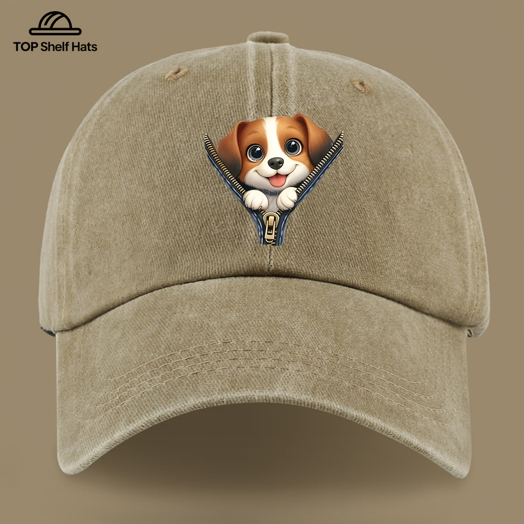 1pc Cute Playful Dog Pattern Design Printed Baseball Cap, Ideal Gift for Dog Lovers, Lightweight Comfortable And Breathable, Adjustable Size, Black PAPA Truck Driver Retro Dad Hat, Mom'S Beach Vacation Sun Hat, Youth Couple Outdoor Skate Cap