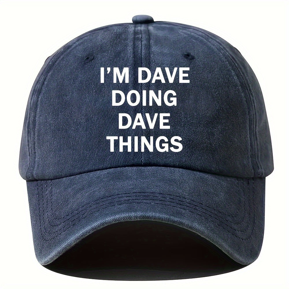 ATHACER Men'S "I'm Dave Things" Vintage Baseball Cap - Retro Washed Black Hat with Bold Text, Lightweight & Breathable for Outdoor Fashion, Hand Wash Only, Outdoor Headwear, Casual Headgear, Distressed Texture