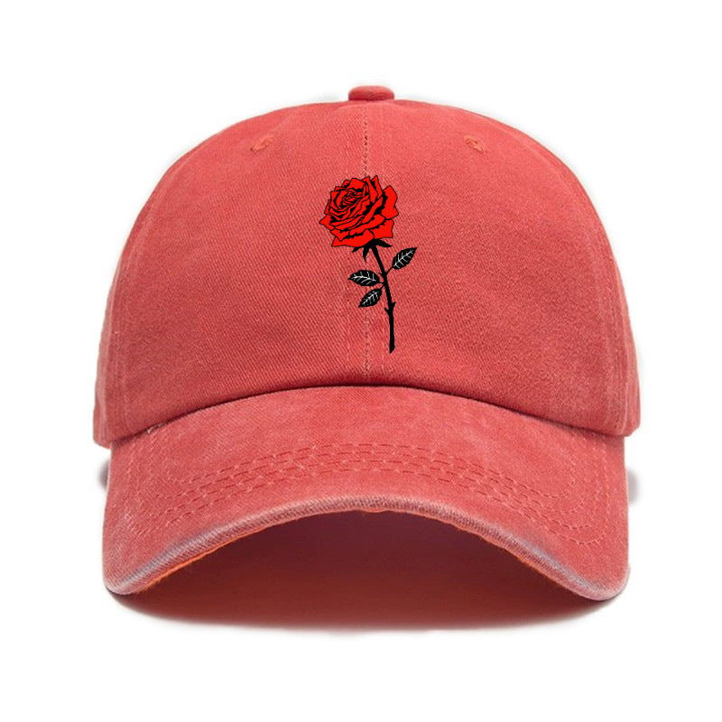 Washed Distressed Printed Baseball Cap Adult Easy Casual Style Rose Flower Print Washed Distressed Soft Top Vintage Baseball Cap Unisex All-Match Hat