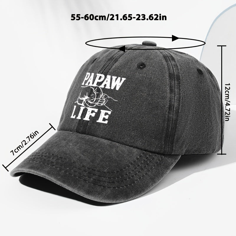 Unisex "PAPAW LIFE" Letter Print Washed Vintage Baseball Cap, Fashionable Sun Outdoor Hat for Men and Women, Adjustable Fit Trucker Hat Suitable for All Seasons and Daily Wear