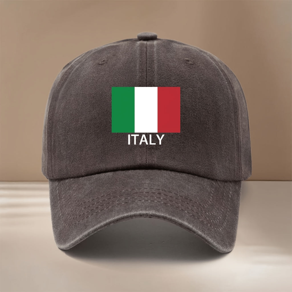 ITALY Letter Print Pattern Baseball Cap Unisex Curved Brim Hat Casual Texture 6-Panel Cap Fashion Lightweight Duckbill Cap Leisure Cap Hip-Hop Cap Vacation Travel Gathering Camping Matching Adjustable Size Easy Trendy All-Season Sports Event Support