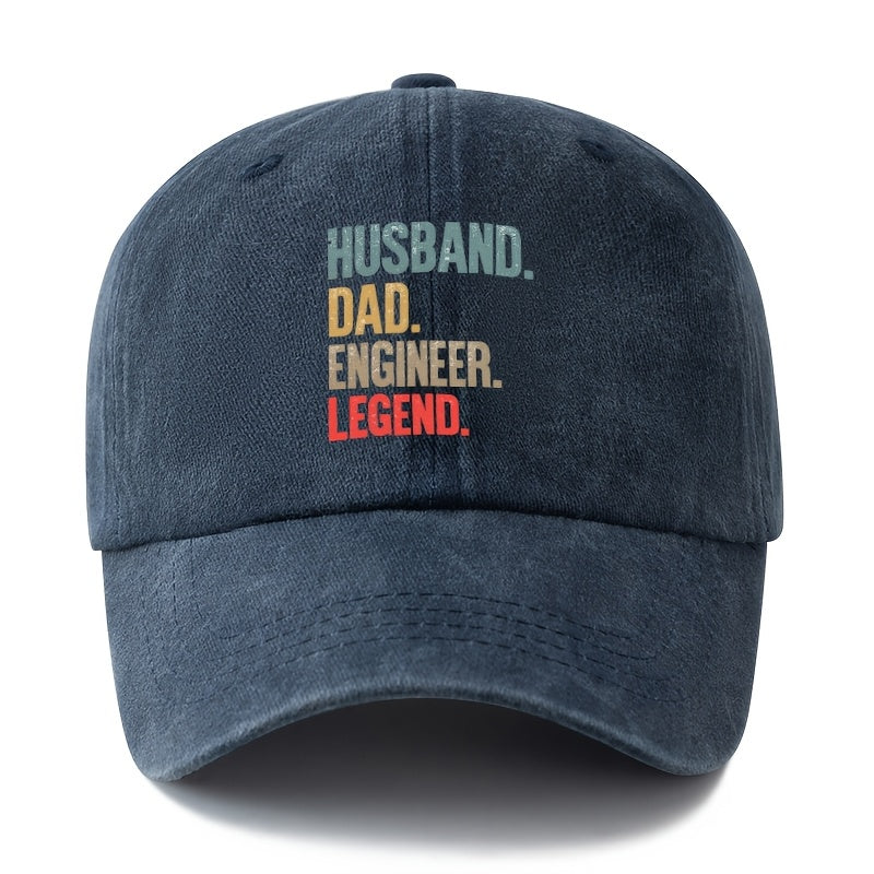 A Unisex, Fashionable and Versatile Printed Baseball Cap with a Stepwise Identity Statement, HUSBAND DAD ENGINEER Baseball Cap, Classic Retro Washed Outdoor Lightweight Curved Brim Cap, Trucker Baseball Cap, Suitable for Outdoor Vacations, Travel, Ca
