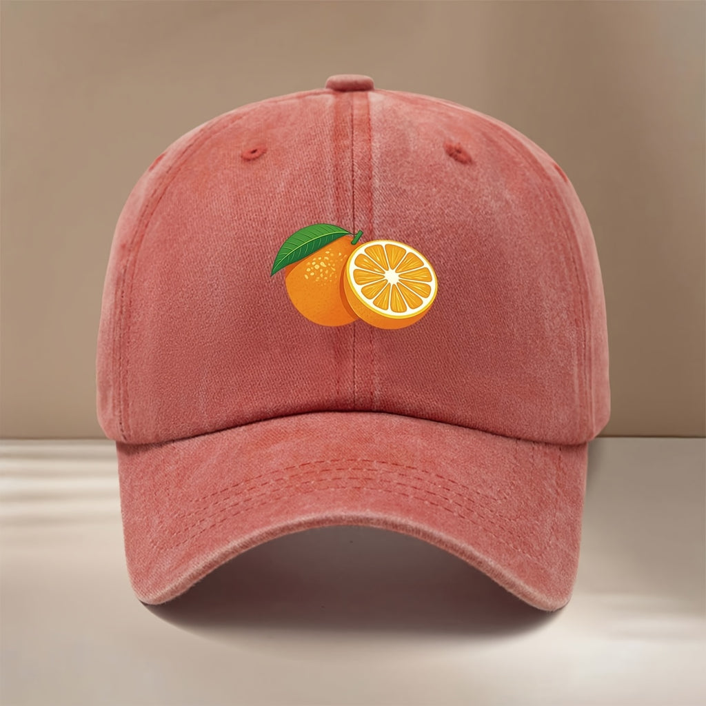 This Is a Baseball Cap with a Fresh Orange Slice Print Pattern. It's a Trendy, , Adjustable-size Curved-brim Hat Suitable for Both Men and Women. The Lightweight and Comfortable Snapback Cap Is Perfect for Outdoor Sports, Dinners, Camping, and Other