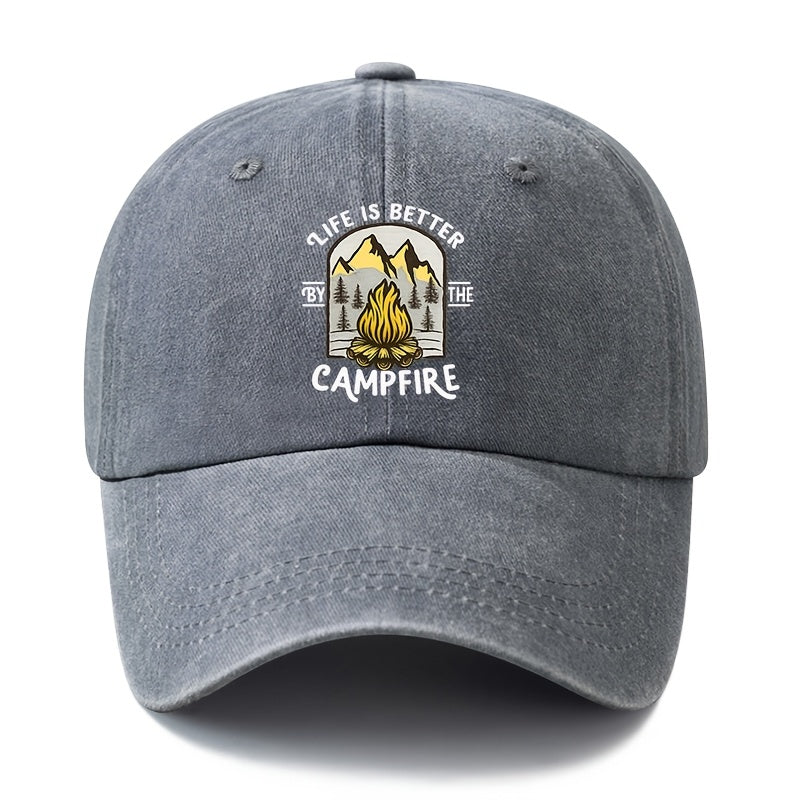 A Unisex, Fashionable and Versatile Printed Campfire Camping Baseball Cap, a Classic Retro Washed Outdoor Lightweight Curved Brim Cap, a Trucker Baseball Cap, Suitable for Outdoor Vacations, Travel, Camping and Other Casual Occasions, a Hip-hop Cap F