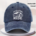 Men'S Retro Motorcycle Cap - Adjustable Snapback Hat Featuring 'Life Is Better When You Ride' And a Motorcycle Design - Lightweight Vintage Biker Hat for Motorcyclists - Casual And Riding Apparel - Offered in Black, Blue, Brown, Grey