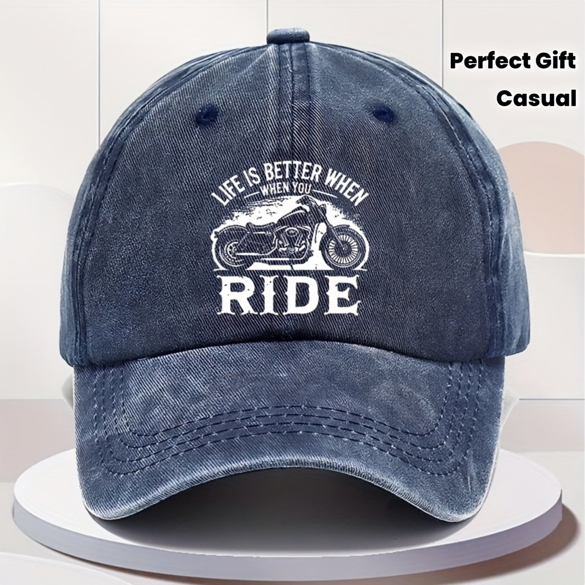 Men'S Retro Motorcycle Cap - Adjustable Snapback Hat Featuring 'Life Is Better When You Ride' And a Motorcycle Design - Lightweight Vintage Biker Hat for Motorcyclists - Casual And Riding Apparel - Offered in Black, Blue, Brown, Grey