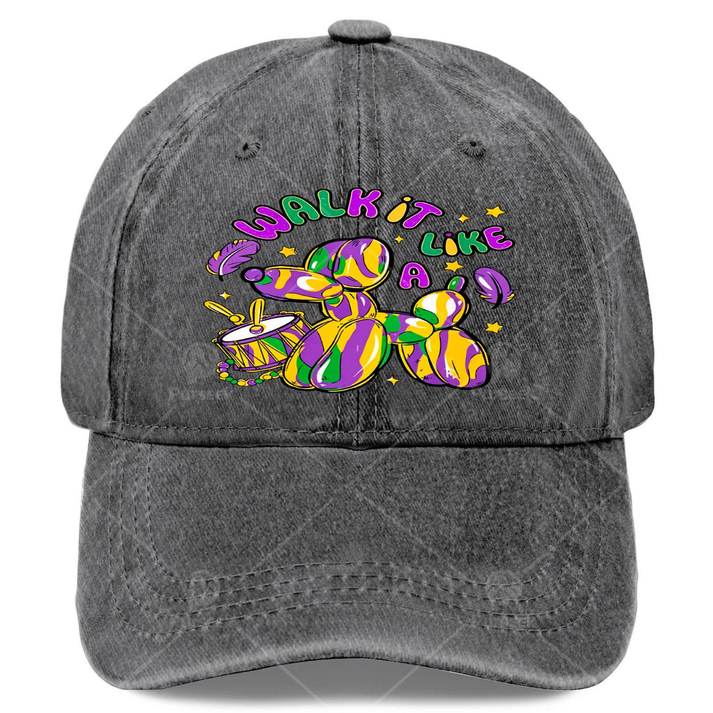 Womens Walk It Like a Dog Mardi Gras Louisiana Brushstroke Dog Baseball Hat
