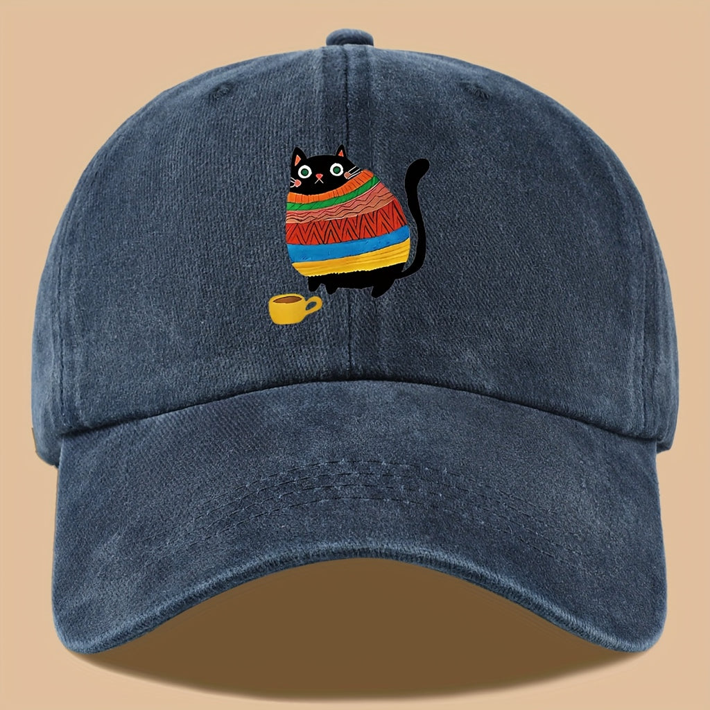 70 Lightweight Breathable 1pc Cat Print Trucker Hat - Vintage Washed Baseball Cap with Adjustable Strap, Unisex Outdoor Sun Hat | Ideal for Vacation, Hiking, Birthday Gifts