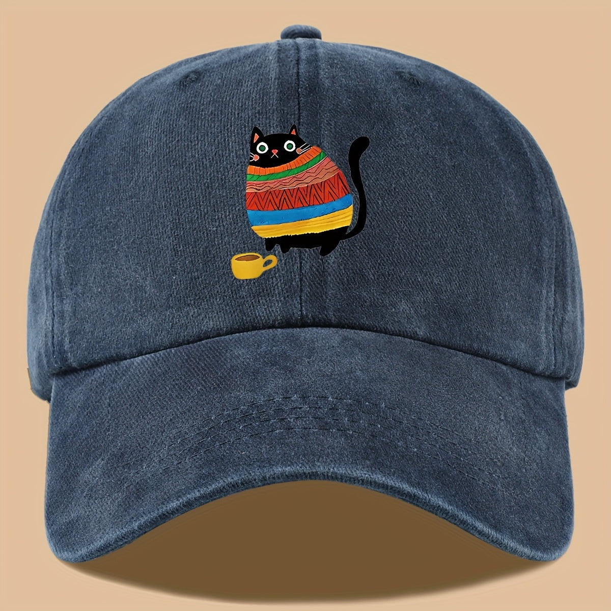 70 Lightweight Breathable 1pc Cat Print Trucker Hat - Vintage Washed Baseball Cap with Adjustable Strap, Unisex Outdoor Sun Hat | Ideal for Vacation, Hiking, Birthday Gifts