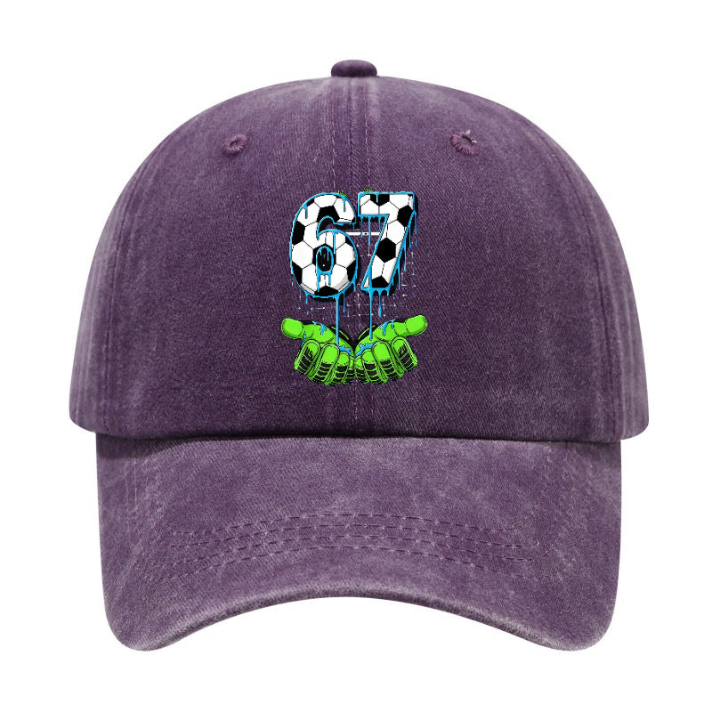 Fashionable Versatile Style 67 Number Print Washed Distressed Soft Top Sunshade Soft Top Baseball Cap Unisex Hat
