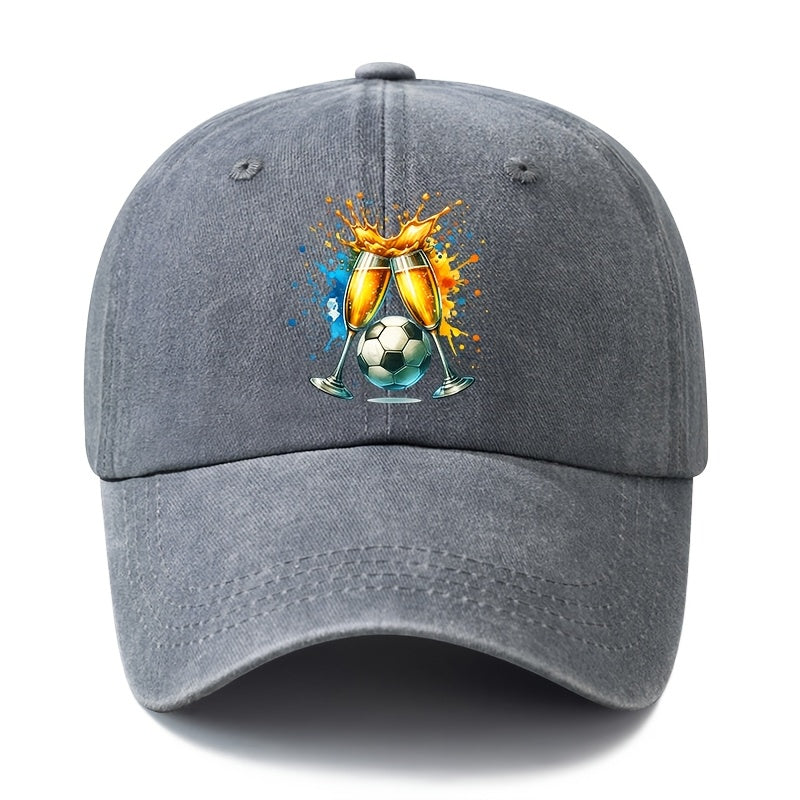 2026 Football Event Special Baseball Cap, Unisex Fashion All-Match Printed Beer Football Baseball Cap, Classic Retro Washed Outdoor Lightweight Curved Cap, Trucker Hat, Suitable for Outdoor Vacation Travel Camping And Other Casual Occasions