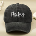 Unisex Duckbill Cap with a White Print Featuring Positive Vibes, Perfect for Outdoor Casual Wear. This Retro-Style Baseball Cap Has a Soft Top And a Curved Brim, Ideal for Women Looking for a Face- Accessory