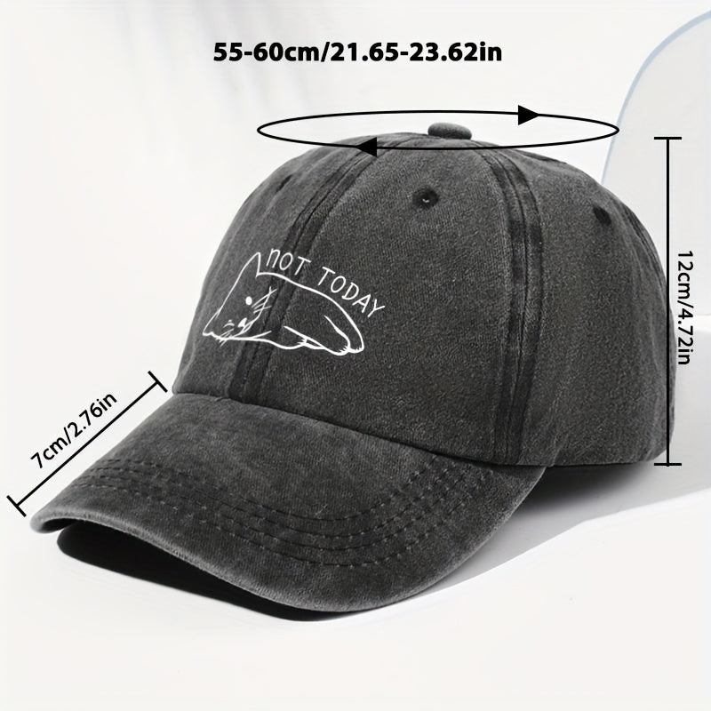 A Unisex Vintage Baseball Cap with Cat Print, Suitable for Outdoor. It Features Adjustable Size, Perfect for Daily Wear, All Seasons