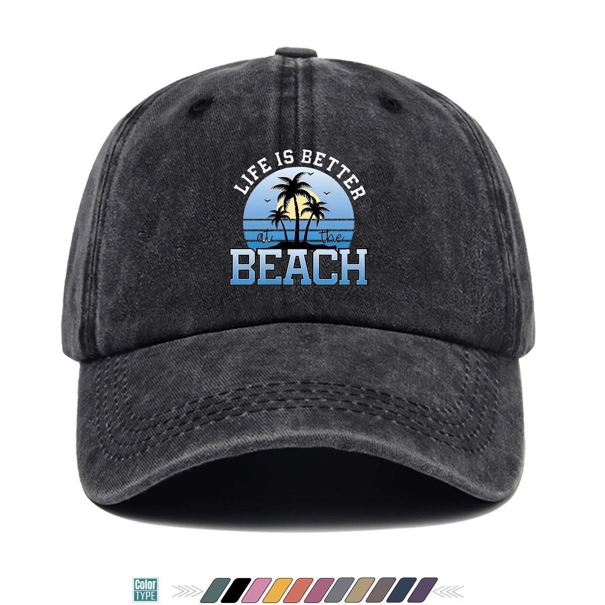 1pc 1pcs "at the BEACH" Coconut Tree Sunset Print Baseball Cap - Adjustable Duckbill Hat Suitable for Men & Women, Breathable Palm Tree for Beach Vacations, Outdoor Picnics, Summer Parties, Casual Cap Gift for,,