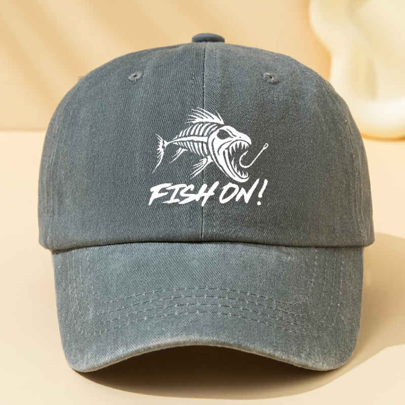 Trendy Men'S Vintage Washed Baseball Cap Featuring a Unique Fish Pattern, Casual And Versatile, Breathable, Comfortable, Lightweight, Adjustable Fisherman Hat for Outdoor Sports And Fishing, Stylish Brand Fishing Hat