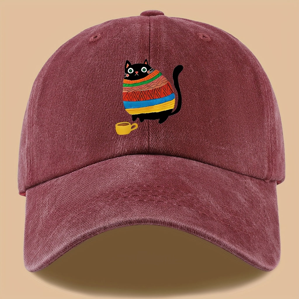 70 Lightweight Breathable 1pc Cat Print Trucker Hat - Vintage Washed Baseball Cap with Adjustable Strap, Unisex Outdoor Sun Hat | Ideal for Vacation, Hiking, Birthday Gifts