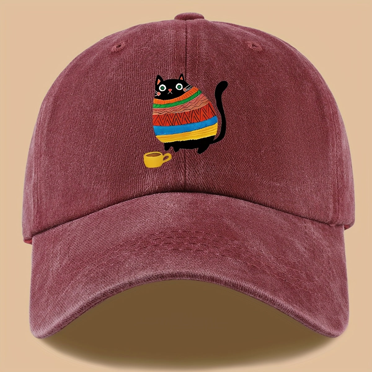 70 Lightweight Breathable 1pc Cat Print Trucker Hat - Vintage Washed Baseball Cap with Adjustable Strap, Unisex Outdoor Sun Hat | Ideal for Vacation, Hiking, Birthday Gifts
