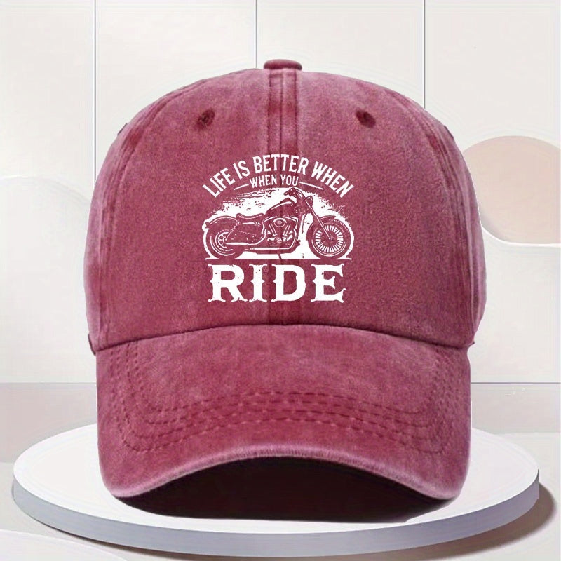 Men'S Retro Motorcycle Cap - Adjustable Snapback Hat Featuring 'Life Is Better When You Ride' And a Motorcycle Design - Lightweight Vintage Biker Hat for Motorcyclists - Casual And Riding Apparel - Offered in Black, Blue, Brown, Grey