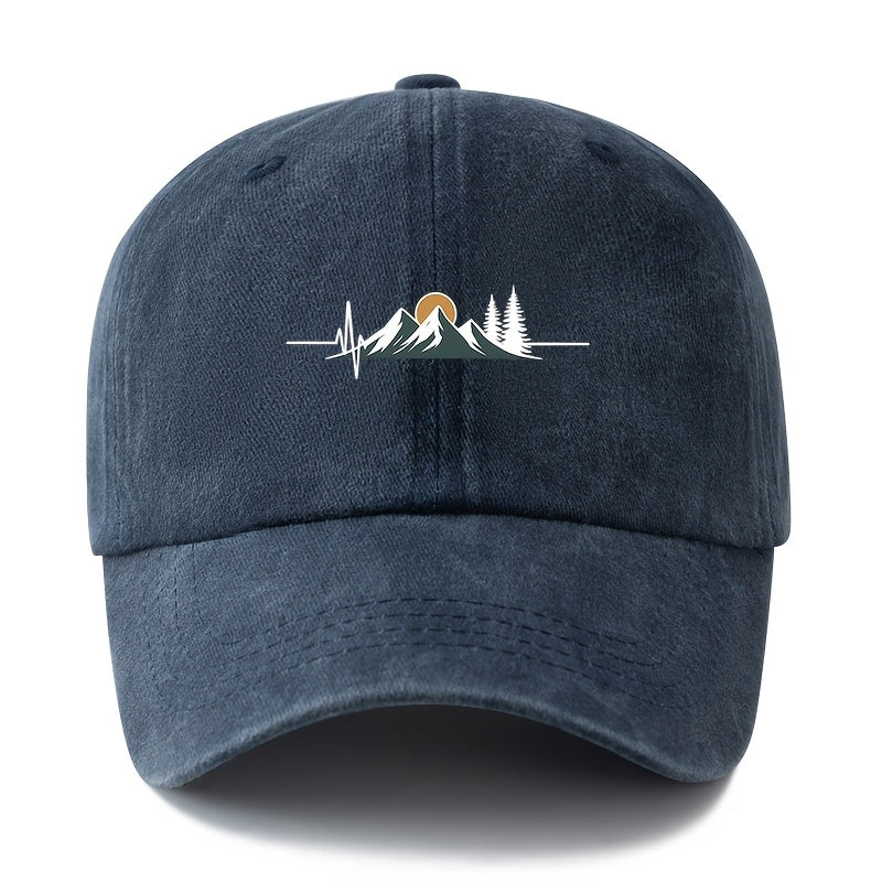 Unisex Fashion All-Match Printed Radio Wave Mountain Peak Baseball Cap, Classic Retro Washed Outdoor Lightweight Curved Brim Hat, Trucker Cap, Suitable for Outdoor Vacation Travel Camping And Casual Occasions, Holiday Party Hip-Hop Hat