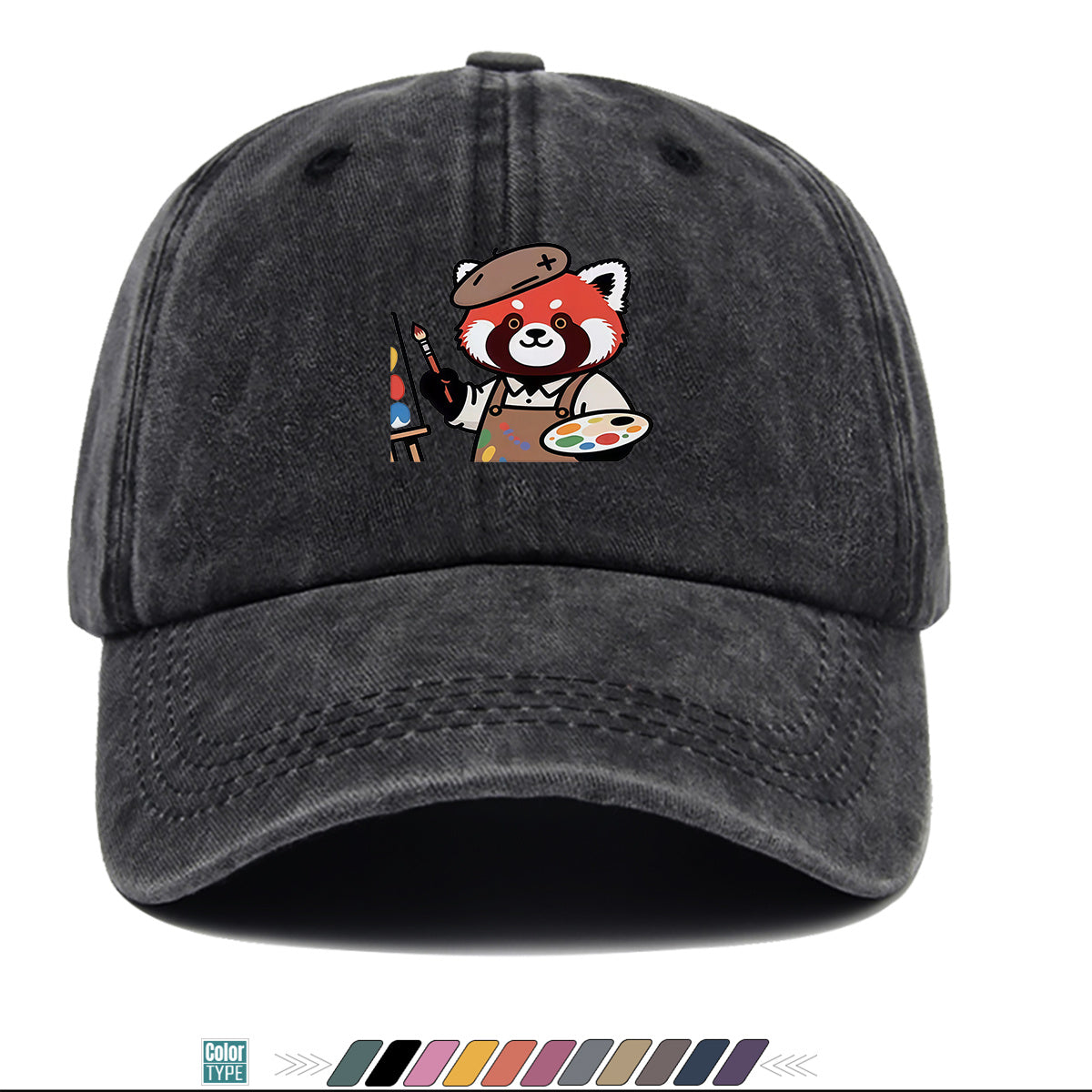 1pc Little Panda Painter Cap - Cute Panda & Brush Print Baseball Hat, Adjustable Duckbill Suitable for Outdoor Sketching, Museum Visits, Travel - Unisex for Men & Women, Creative Gift for Artists,, Birthday Present