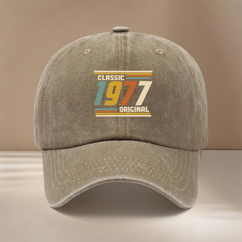 1977 Graphic Baseball Cap, Comfortable And Minimalist, Suitable for Both Men And Women. This Six-Panel Hat Is Perfect for Gatherings, Camping, And Features a Textured Design. It'S a Stylish