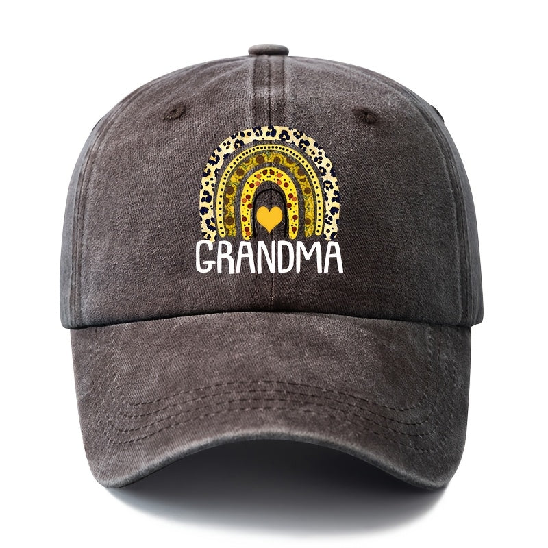 Unisex Fashion Versatile Printed Leopard Rainbow Grandma Baseball Cap, Classic Retro Washed Outdoor Lightweight Curved Brim Hat, Trucker Cap, Suitable for Outdoor Vacation Travel Camping And Casual Occasions, Holiday Party Hip-Hop Hat