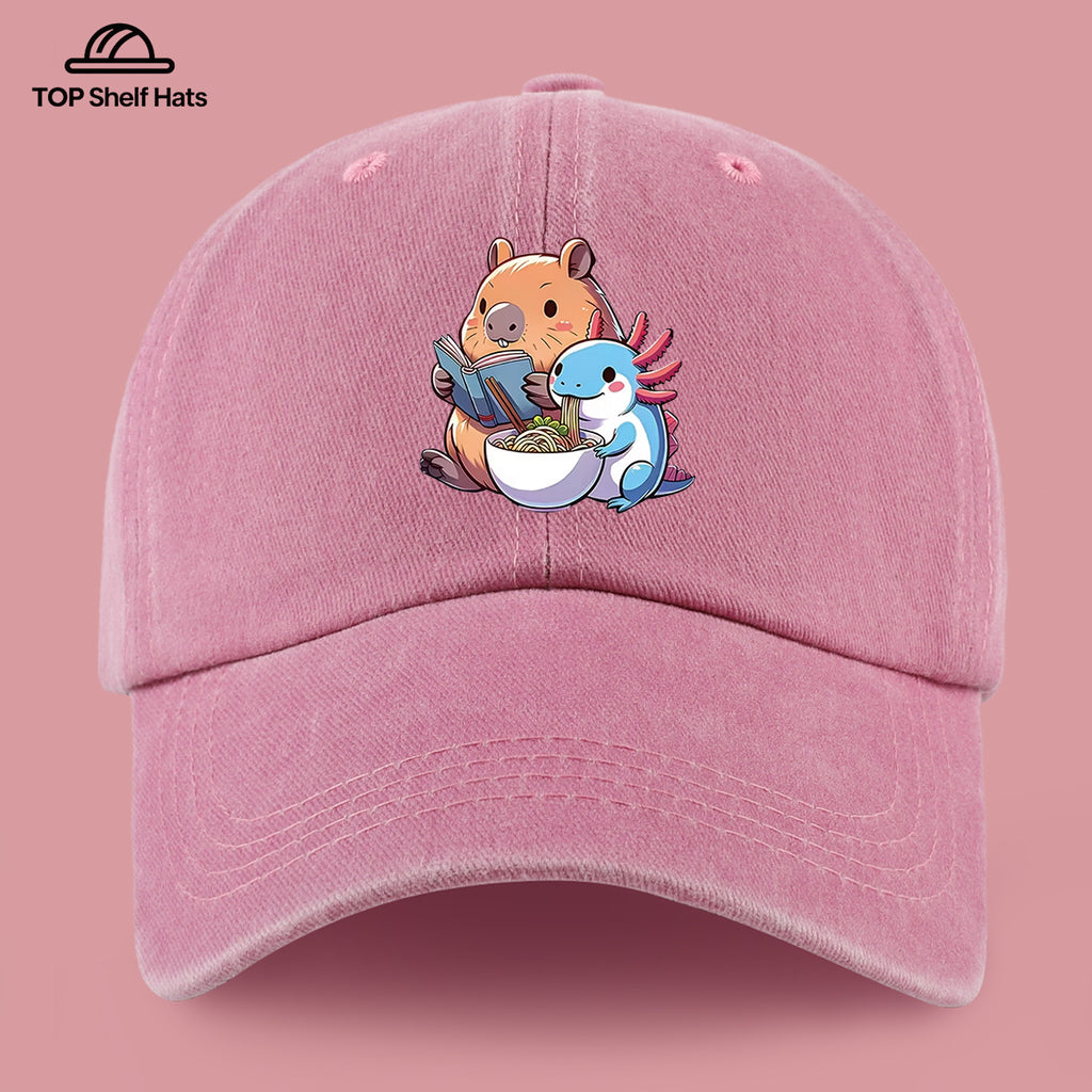 1pc Cap Compatible for Women & Men - Capybara & Salamander Print Adjustable Snapback, Lightweight Breathable Unisex Outdoor Hat with Capybara & Salamander, Valentine'S Gift, Casual Wear For, Beach, Daily Use (Ideal for For)