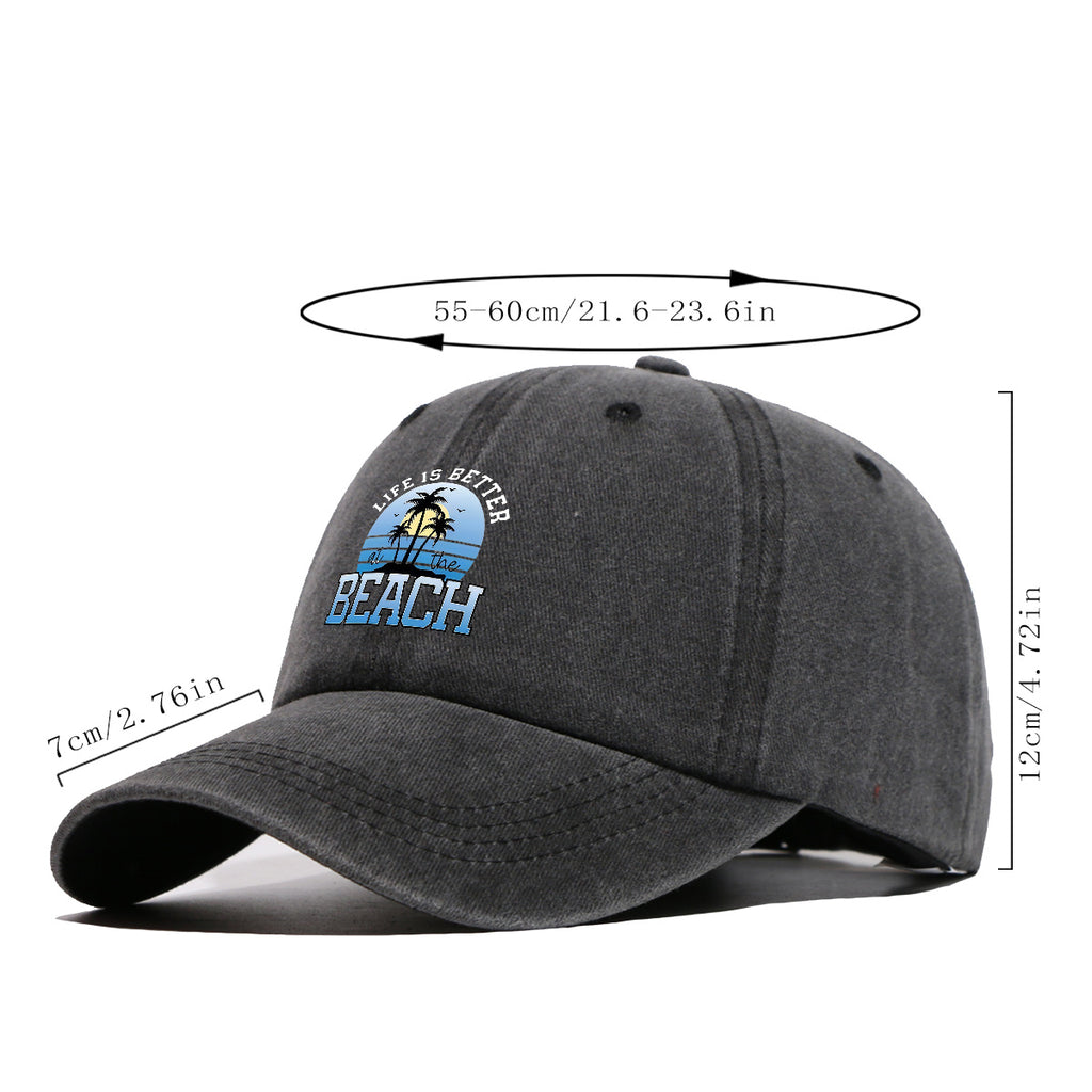 1pc 1pcs "at the BEACH" Coconut Tree Sunset Print Baseball Cap - Adjustable Duckbill Hat Suitable for Men & Women, Breathable Palm Tree for Beach Vacations, Outdoor Picnics, Summer Parties, Casual Cap Gift for,,