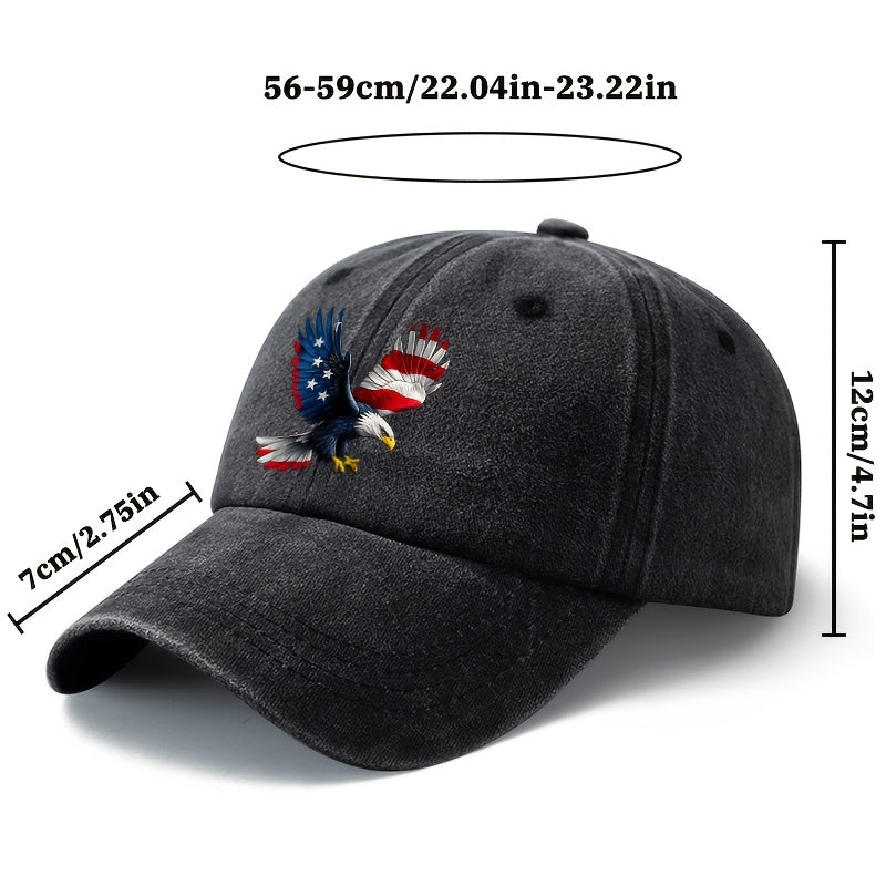 A Unisex Fashionable and Versatile Printed Baseball Cap Featuring a Spreading-winged Bald Eagle, a Classic Vintage Washed Outdoor Lightweight Curved-brim Hat, a Trucker Baseball Cap, Suitable for Casual Occasions Such as Outdoor Vacations