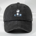 Cartoon Panda Print Baseball Cap with Panda Face - Washed Distressed Flat Brim Hat, Soft Top Moisture-Wicking Breathable Cap Suitable for, Casual Wear & Panda-Themed Outfits
