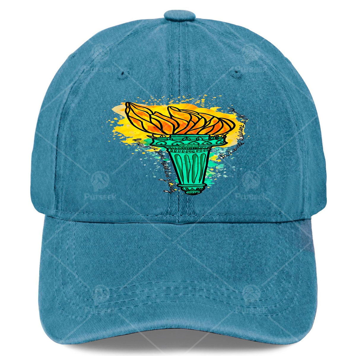 Fire of Liberty USA 250 French Retro Baseball Cap - Vintage Statue of Liberty Torch Print, Unisex Soft Washed Cap with Full Torch, Machine Washable Suitable for Christmas, 4th of, Games, Round-Top Curved Brim for Men & Women