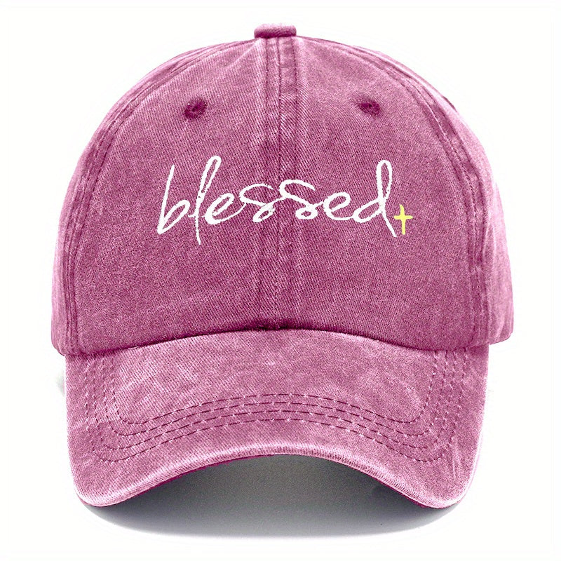 Blessed Embroidered Washed Baseball Cap- Adjustable Dad Hat with a Curved Brim, Suitable for Fishing, Outdoor Activities, And Casual Wear, Unisex, Available in Multiple Colors, Adjustable Cap| Curved Brim Hat| Soft Fabric Construction