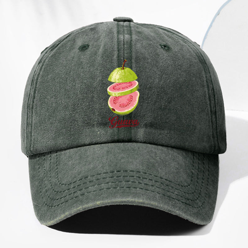 Unisex Guava Fruit Print Washed Vintage Baseball Cap, Fashionable Sun Outdoor Hat for Men and Women, Adjustable Trucker Hat Suitable for All Seasons and Daily Wear